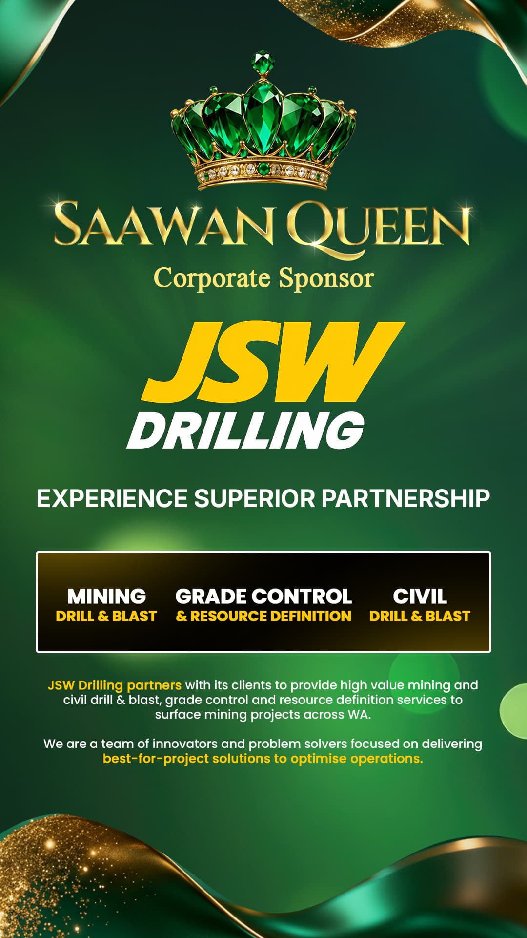 JSW Drilling — Platinum Sponsor of Saawan Queen 2026